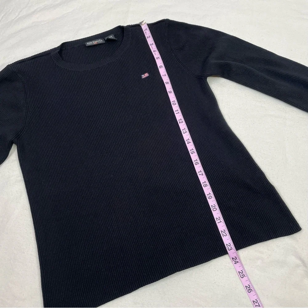 Vintage Polo Jeans Company Ralph Lauren Black Ribbed Sweater Flag Logo Womens XL